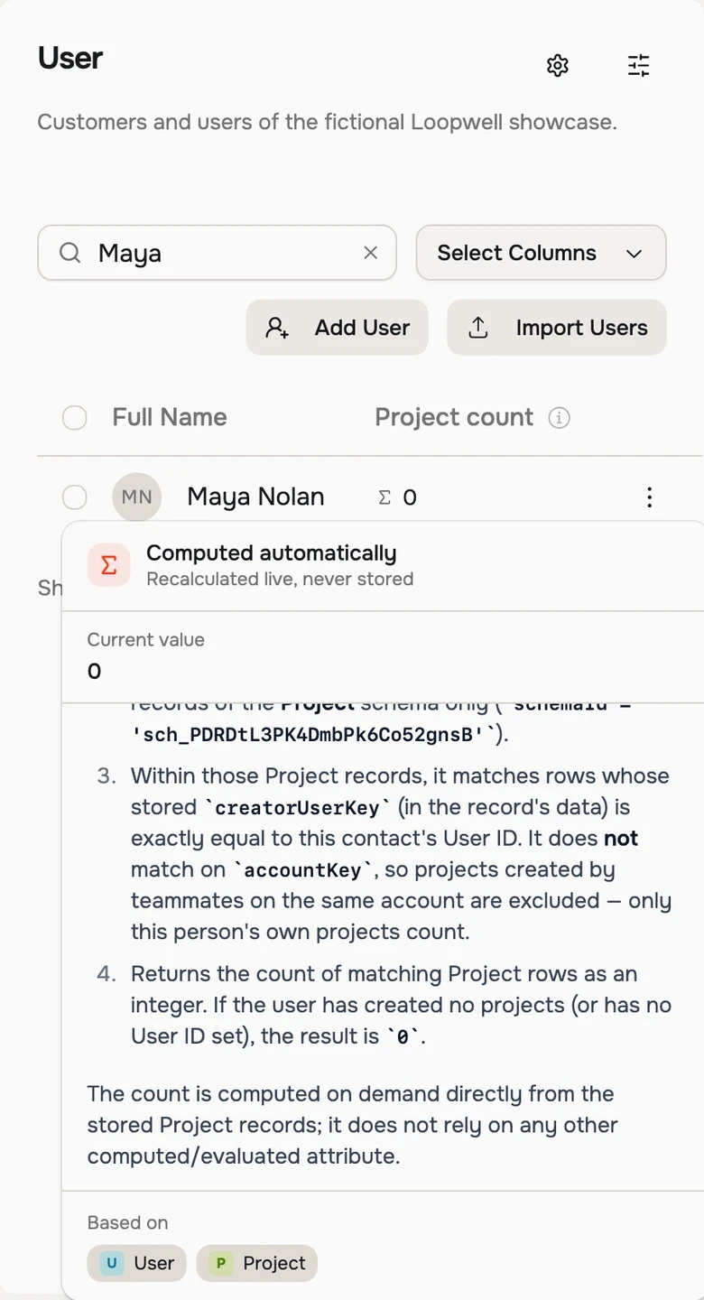 The native explanation for Maya’s evaluated Project count and its current value of zero.