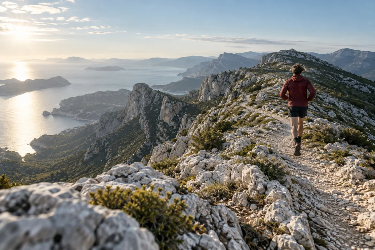 A runner following a rocky coastal trail